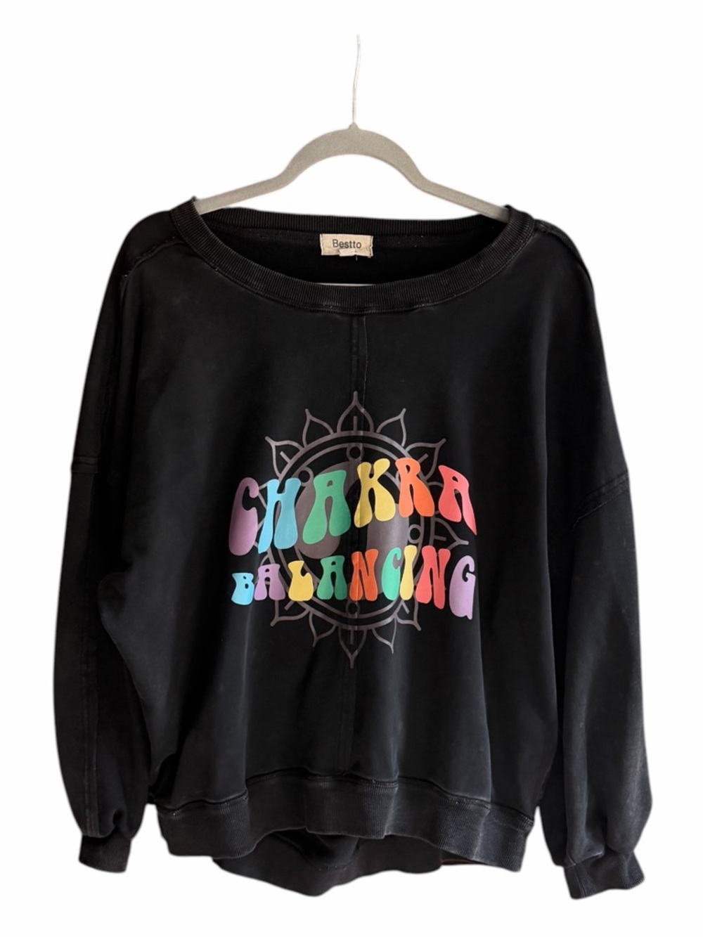 BESTTO Open Back‎ Crewneck Sweatshirt Yoga Chakra Balancing Oversized S